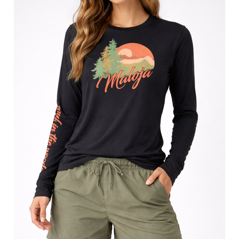 NWT Maloja RingeltaubeM T-Shirt Womens Small Black Graphic Moonless Streetwear